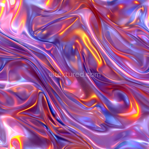 Seamless 3D PBR Glossy Plastic Fabric Texture Featuring Vibrant Pink, Purple, and Orange Highlights