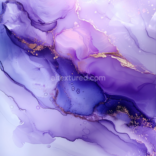 Seamless 3D Alcohol Ink PBR Texture Featuring Flowing Purple and Gold Swirls