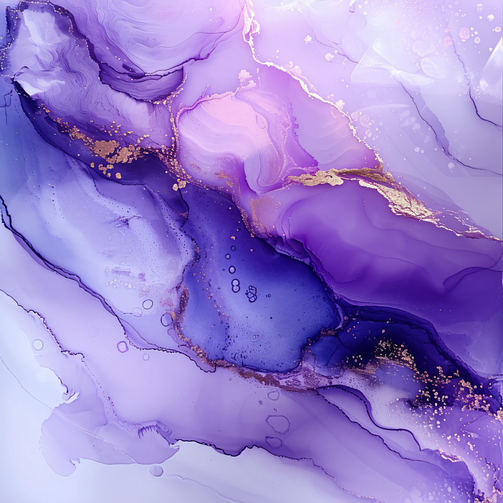 Alcohol Ink Featuring Flowing Purple and Gold Swirls seamless PBR texture preview