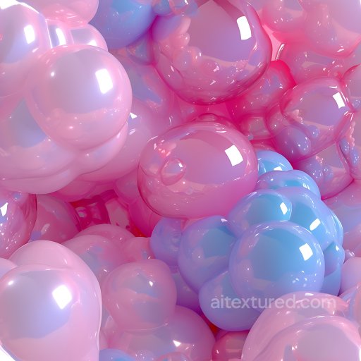 Inflated PBR Texture of Glossy Pink and Blue Inflated Bubbles seamless Inflated PBR texture