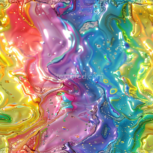 Seamless 3D PBR Texture Featuring Vibrant Glossy Fluid Swirls in Multicolor