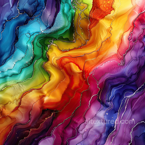 Alcohol Ink PBR Texture with Vibrant Rainbow Fluid Waves and Fine Veins seamless Alcohol ink PBR texture