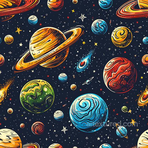 Stylized Space PBR Texture Featuring Colorful Planets and Starry Sky seamless Star, space, planets PBR texture