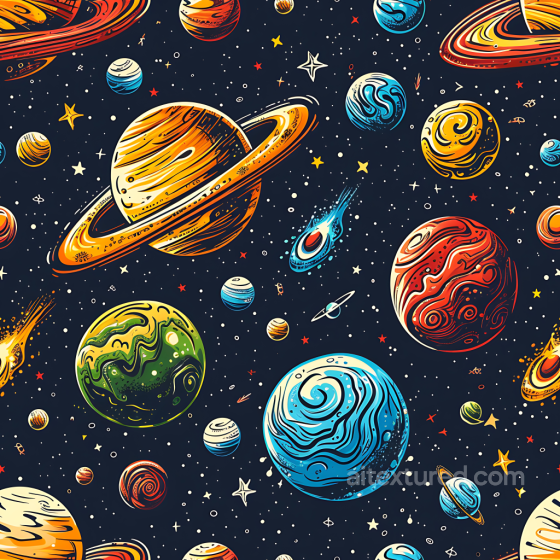 Stylized Space PBR Texture Featuring Colorful Planets and Starry Sky Star, space, planets texture preview