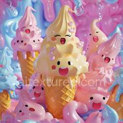 seamless Seamless 3D Inflated PBR Texture Featuring Glossy Cartoon Ice Cream Cones in Pastel Colors texture 8k free download PBR