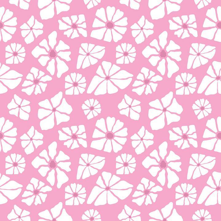 Pattern Featuring Hand-Drawn White Floral Motifs on Pink seamless PBR texture preview
