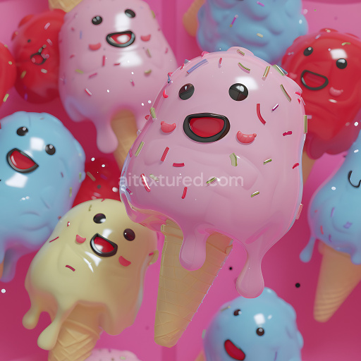 Seamless 3D Inflated Glossy Ice Cream Texture with Colorful Sprinkles
