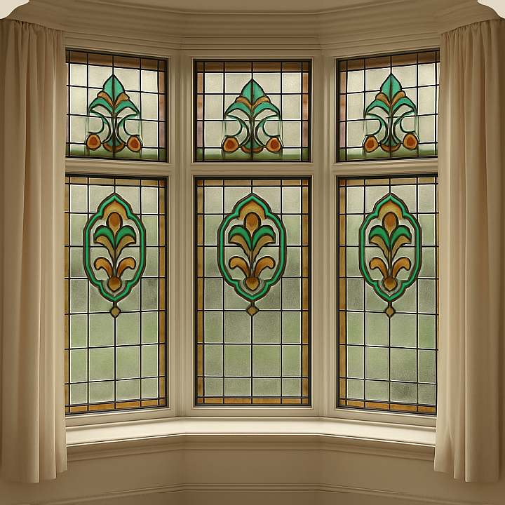 Of Bay Window With Stained Glass And Decorative Glass Details seamless PBR texture preview