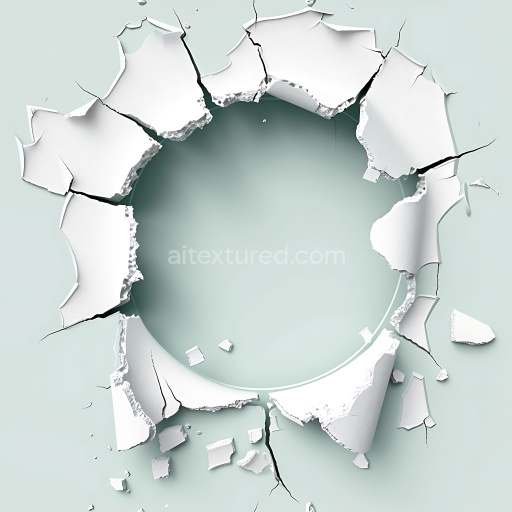 Seamless 3D PBR Cracked Plaster Hole Texture with Jagged Edges and White Paint