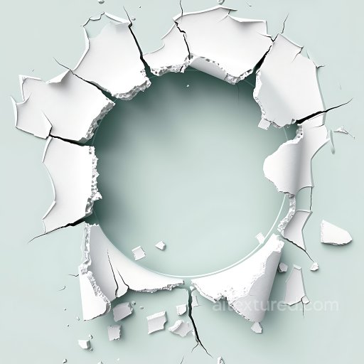 Cracked Plaster Hole Texture with Jagged Edges and White Paint seamless Cracked & Holes PBR texture