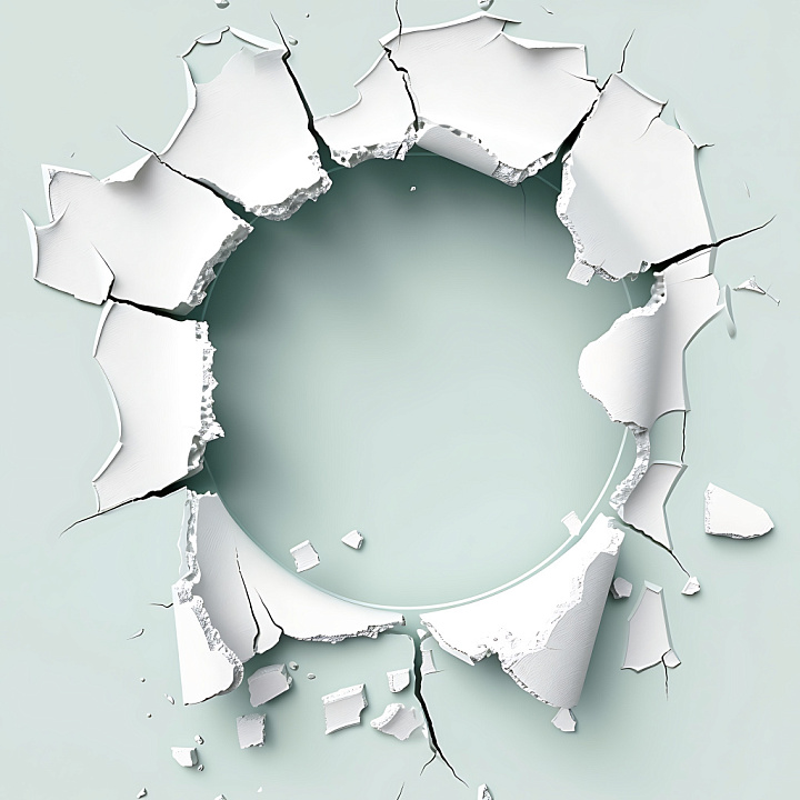 Cracked Plaster Hole with Jagged Edges and White Paint seamless PBR texture preview