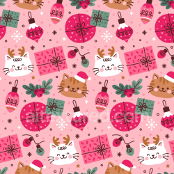 seamless Seamless 3D PBR Texture of Playful Pink Christmas Cats and Gifts Pattern texture 8k free download PBR