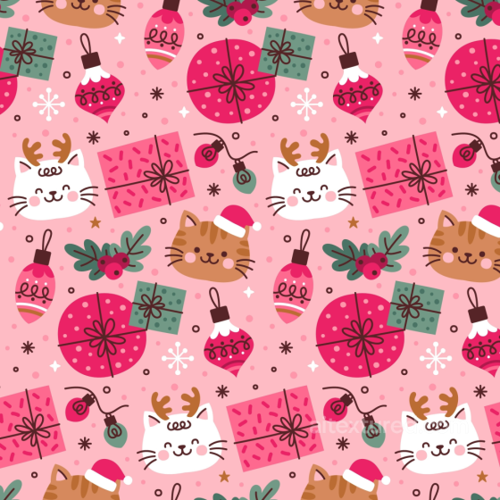 Christmas Pink Texture of Playful Pink Christmas Cats and Gifts Pattern Christmas Pink texture preview