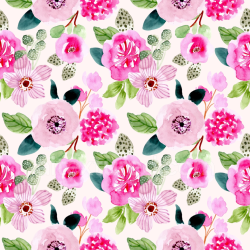 seamless Seamless 3D PBR Watercolor Pink Flower Pattern Texture with Green Leaves texture 8k free download PBR