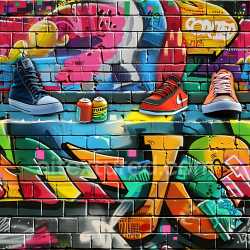 seamless Seamless 3D PBR Texture of Vibrant Multi-Color Graffiti on Brick Wall texture 8k free download PBR