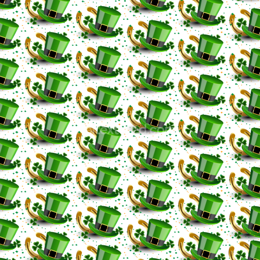 Seamless 3D PBR Texture of Cartoon Style St Patrick Green Hat and Shamrocks