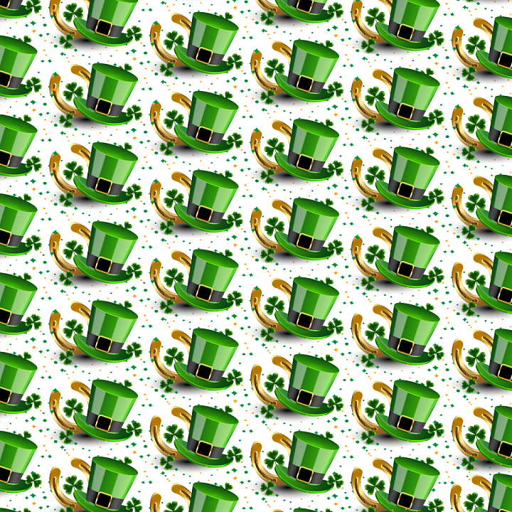 Cartoon Style St Patrick Green Hat and Shamrocks seamless PBR texture preview