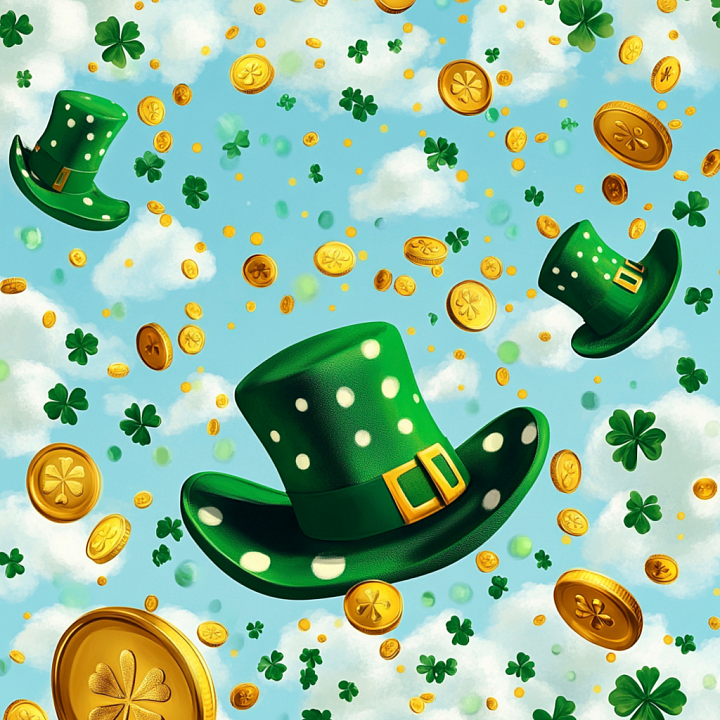 Featuring St Patrick Green Hats, Coins & Shamrocks seamless PBR texture preview