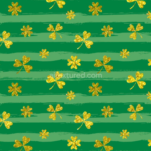 Seamless 3D PBR Fabric Texture with Green Stripes and Gold Clover Leaves