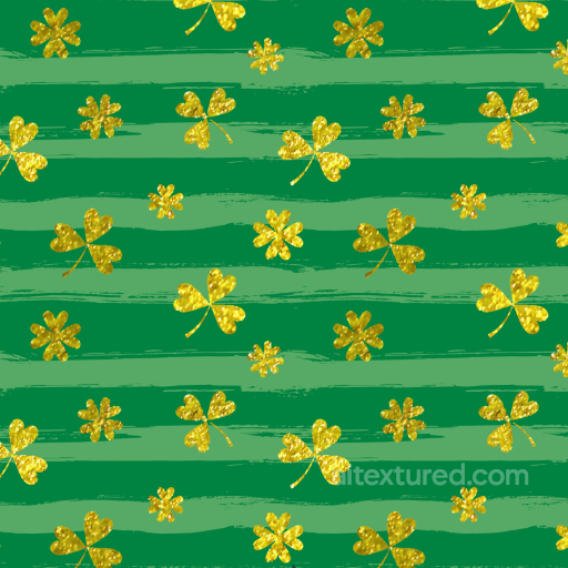 Fabric Texture with Green Stripes and Gold Clover Leaves seamless St patrick PBR texture
