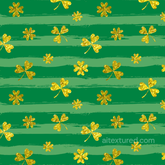 Fabric Texture with Green Stripes and Gold Clover Leaves St patrick texture preview