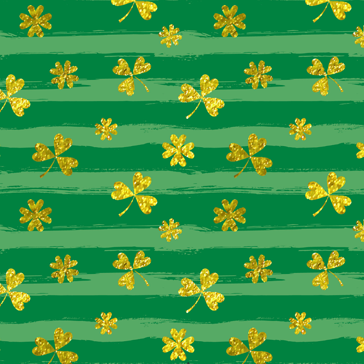 Fabric with Green Stripes and Gold Clover Leaves seamless PBR texture preview