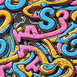 seamless Seamless 3D PBR Texture Featuring Vibrant Cartoon-Style Graffiti Letters in Pink, Blue, and Yellow texture 8k free download PBR