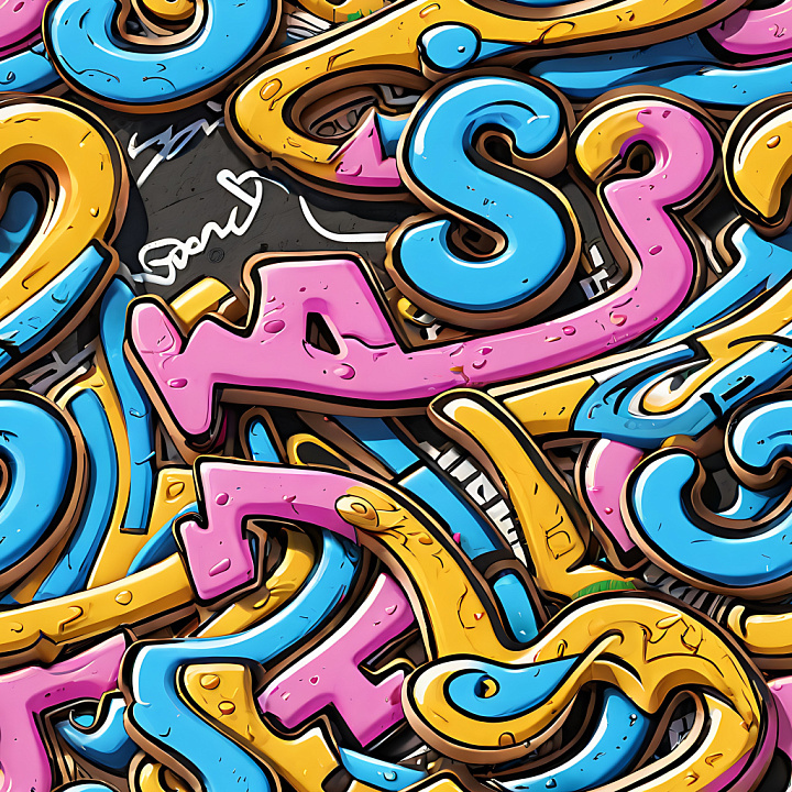 Featuring Vibrant Cartoon-Style Graffiti Letters in Pink, Blue, and Yel… seamless PBR texture preview