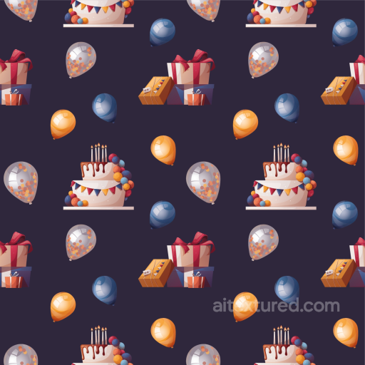 Birthday Celebration Pattern Texture with Cakes, Gifts, and Balloons seamless Birthday PBR texture