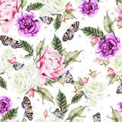 seamless Seamless 3D PBR Texture with Watercolor Roses and Butterflies Pattern texture 8k free download PBR