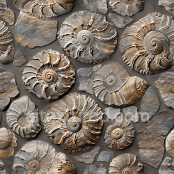 seamless Seamless 3D Fossil Stone Wall PBR Texture Featuring Spiral Ammonite Fossils texture 8k free download PBR