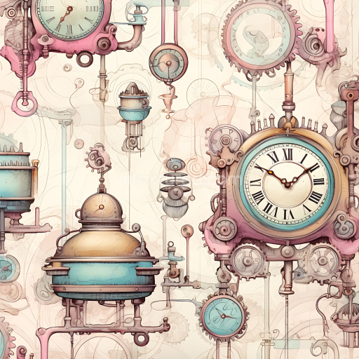 Seamless 3D PBR Texture of Vintage Clockwork and Mechanical Elements in Pastel Hues