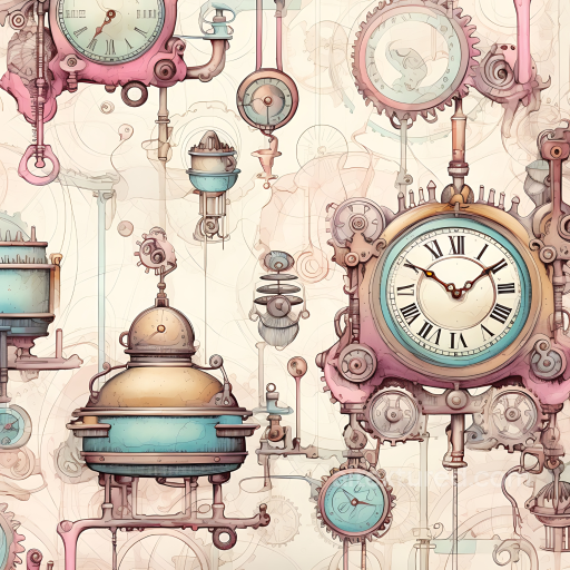 Vintage Scrapbook Texture of Vintage Clockwork and Mechanical Elements in Pastel Hues seamless Vintage Scrapbook PBR texture