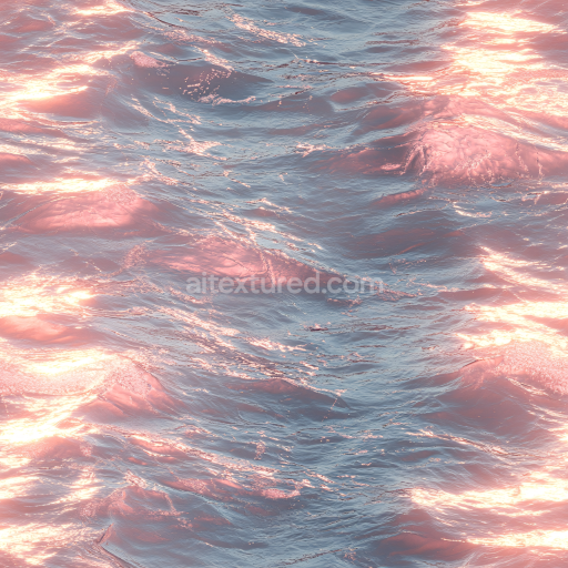 Seamless 3D Water PBR Texture Featuring Reflective Sunset Ocean Waves