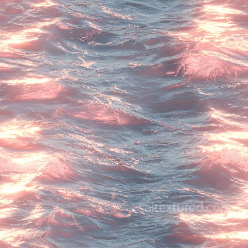 Water PBR Texture Featuring Reflective Sunset Ocean Waves seamless Water PBR texture