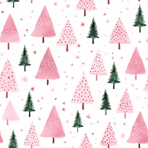 Christmas Digital Paper Texture with Pink and Green Painted Trees seamless All Christmas Digital paper PBR texture