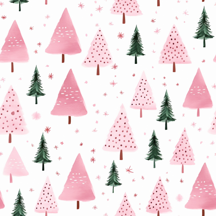 Digital Paper with Stylized Pink and Green Christmas Trees seamless PBR texture preview