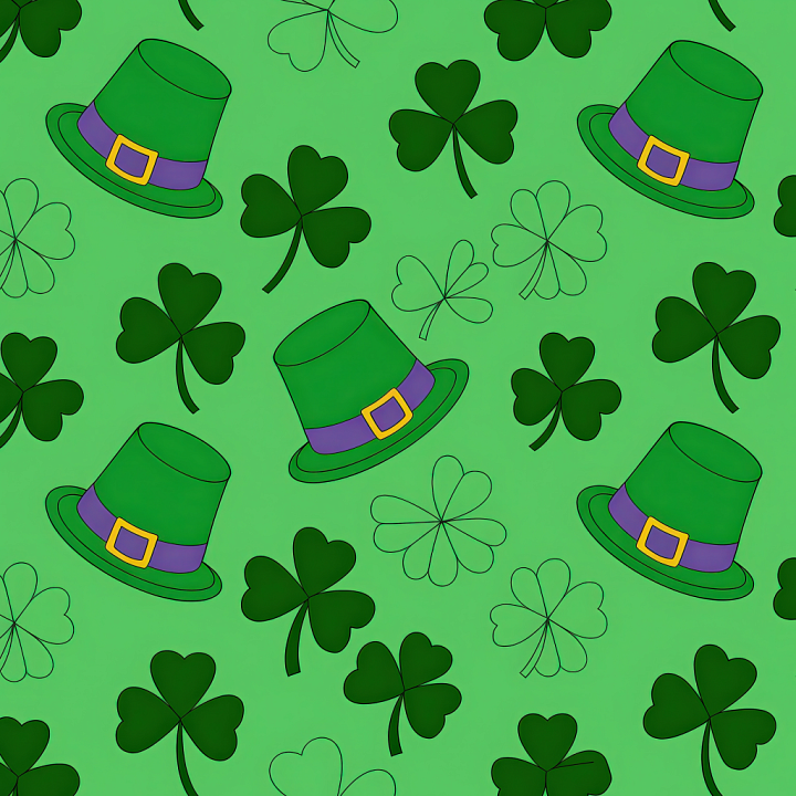 with St Patrick Green Hats and Shamrocks Pattern seamless PBR texture preview