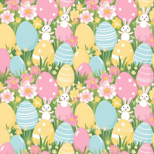 Of Colorful Easter Eggs With Cartoon Rabbits And Flowers seamless All Easter Digital paper PBR texture