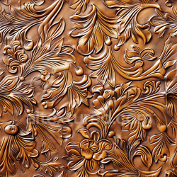 seamless Seamless 3D PBR Embossed Vintage Brown Leather Texture with Ornate Floral Pattern texture 8k free download PBR