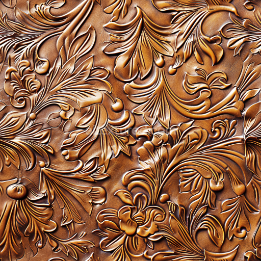 Seamless 3D PBR Embossed Vintage Brown Leather Texture with Ornate Floral Pattern