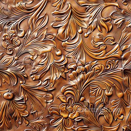 Embossed Vintage Brown Leather Texture with Ornate Floral Pattern seamless Leather PBR texture