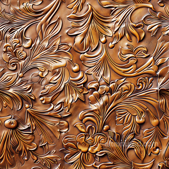 Embossed Vintage Brown Leather Texture with Ornate Floral Pattern Leather texture preview