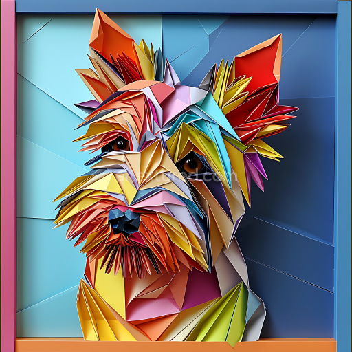 Seamless 3D PBR Texture Featuring Vibrant Origami-Style Australian Terrier