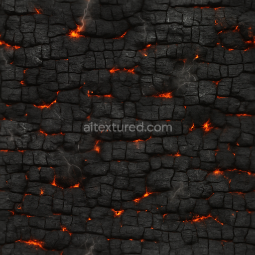 Seamless 3d texture pbr 8k burnt bark with dark soot and fire kissed highlights
