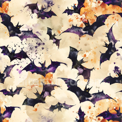 seamless Seamless 3D PBR Texture of Watercolor Halloween Bats with Orange and Purple Splashes texture 8k free download PBR