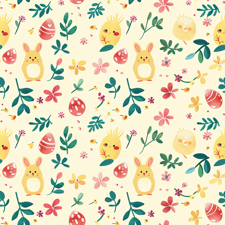 Featuring Cute Easter Bunnies, Eggs & Spring Flowers seamless PBR texture preview