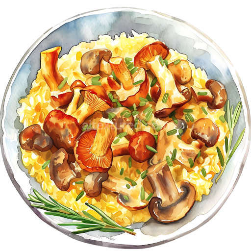 Mushroom Risotto Breakfast Illustration with Herbs and Rice