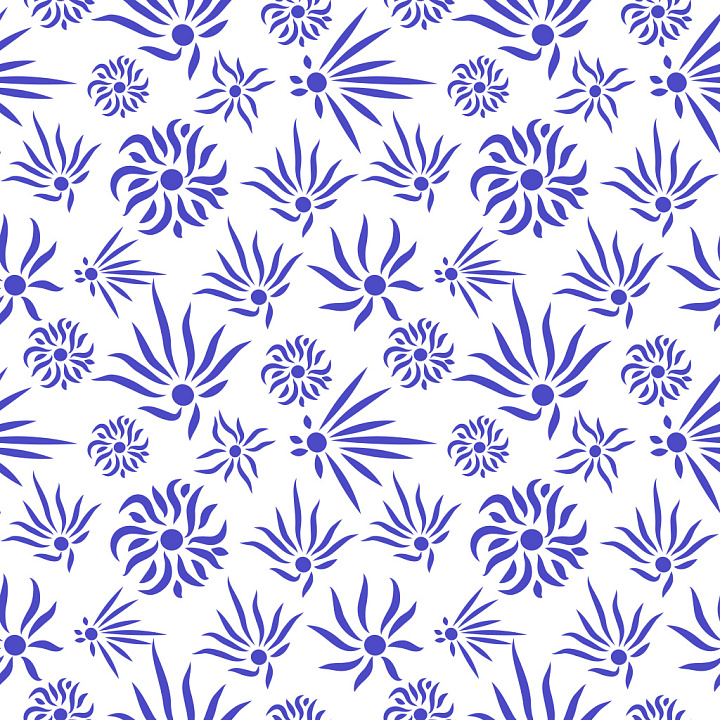 Floral Repeat Pattern in Blue on White seamless PBR texture preview
