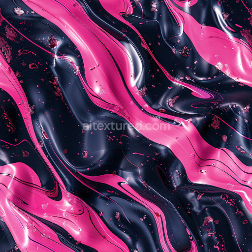 Seamless 3D PBR Glossy Black and Pink Abstract Fluid Texture with Reflective Highlights
